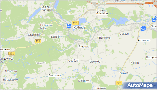 mapa Pręgowo gmina Kolbudy, Pręgowo gmina Kolbudy na mapie Targeo
