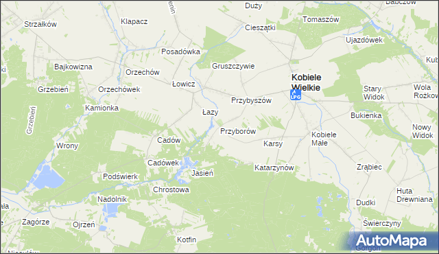 mapa Przyborów gmina Kobiele Wielkie, Przyborów gmina Kobiele Wielkie na mapie Targeo