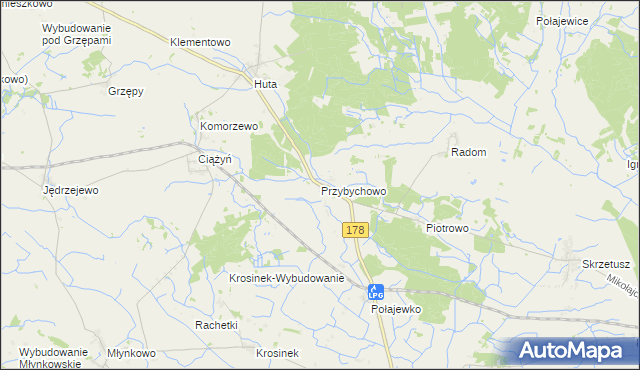mapa Przybychowo, Przybychowo na mapie Targeo