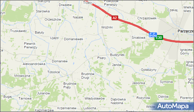 mapa Psary gmina Dalików, Psary gmina Dalików na mapie Targeo