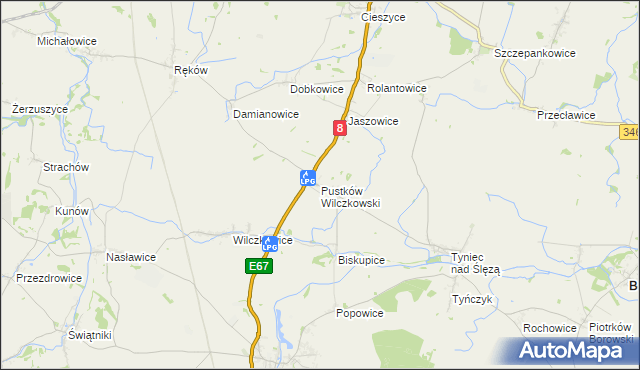mapa Pustków Wilczkowski, Pustków Wilczkowski na mapie Targeo