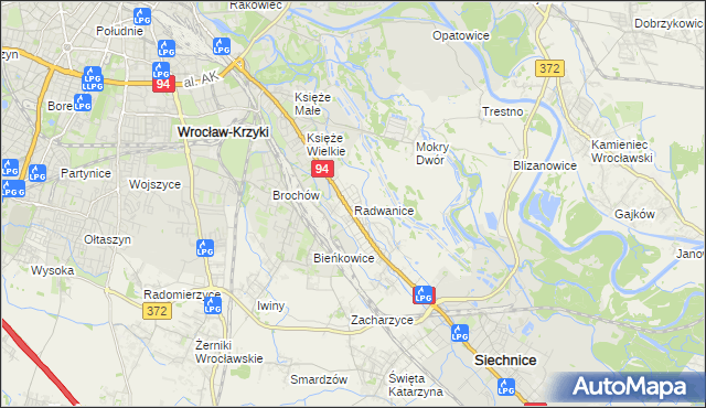 mapa Radwanice gmina Siechnice, Radwanice gmina Siechnice na mapie Targeo