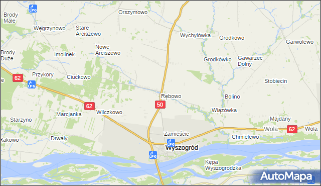 mapa Rębowo gmina Wyszogród, Rębowo gmina Wyszogród na mapie Targeo