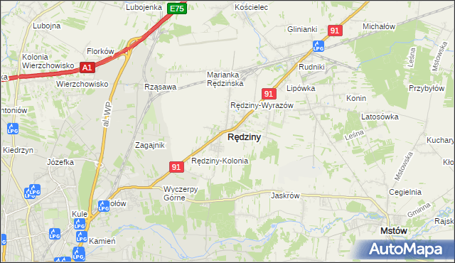 mapa Rędziny powiat częstochowski, Rędziny powiat częstochowski na mapie Targeo