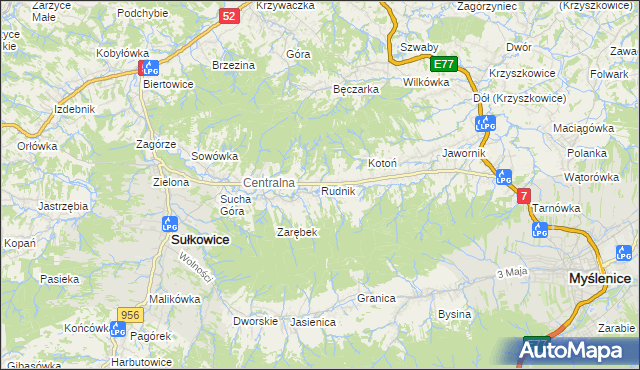 mapa Rudnik gmina Sułkowice, Rudnik gmina Sułkowice na mapie Targeo