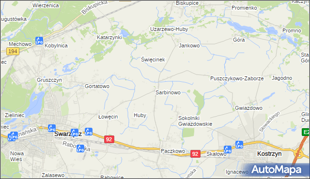 mapa Sarbinowo gmina Swarzędz, Sarbinowo gmina Swarzędz na mapie Targeo