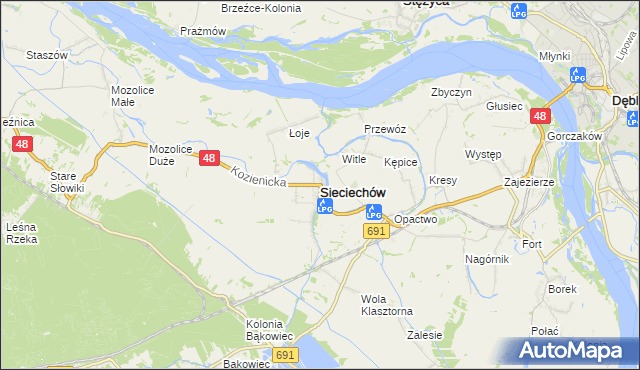 mapa Sieciechów powiat kozienicki, Sieciechów powiat kozienicki na mapie Targeo