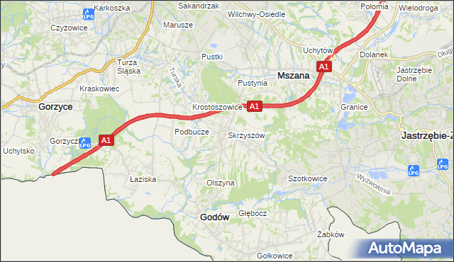 mapa Skrzyszów gmina Godów, Skrzyszów gmina Godów na mapie Targeo