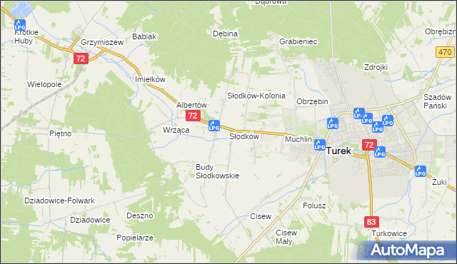 mapa Słodków gmina Turek, Słodków gmina Turek na mapie Targeo
