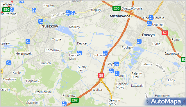 mapa Sokołów gmina Michałowice, Sokołów gmina Michałowice na mapie Targeo
