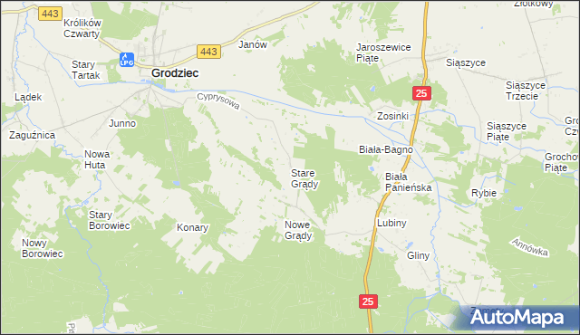 mapa Stare Grądy gmina Grodziec, Stare Grądy gmina Grodziec na mapie Targeo