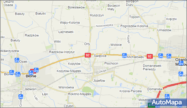 mapa Święcice gmina Ożarów Mazowiecki, Święcice gmina Ożarów Mazowiecki na mapie Targeo
