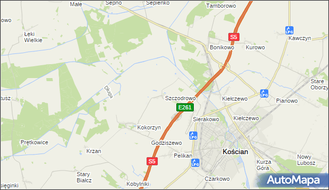 mapa Szczodrowo gmina Kościan, Szczodrowo gmina Kościan na mapie Targeo