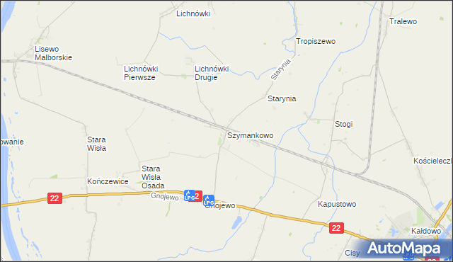 mapa Szymankowo gmina Lichnowy, Szymankowo gmina Lichnowy na mapie Targeo