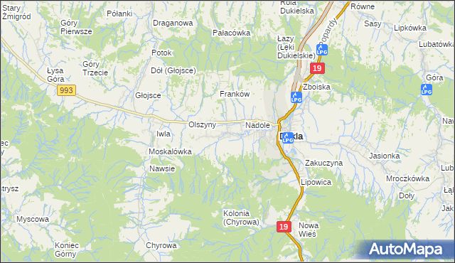 mapa Teodorówka gmina Dukla, Teodorówka gmina Dukla na mapie Targeo