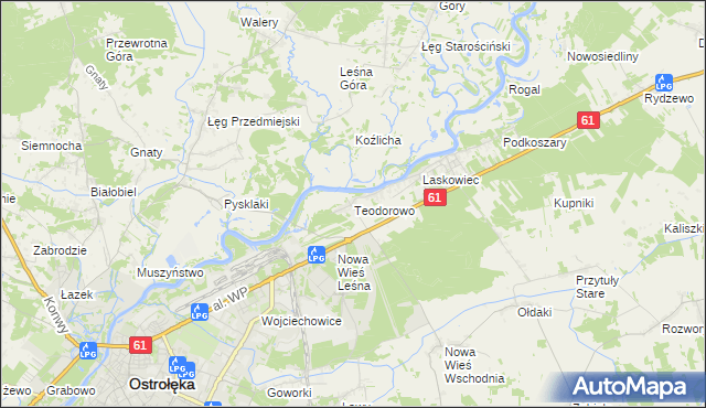 mapa Teodorowo gmina Rzekuń, Teodorowo gmina Rzekuń na mapie Targeo