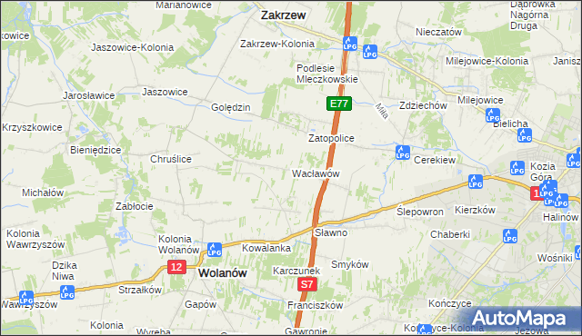 mapa Wacławów gmina Wolanów, Wacławów gmina Wolanów na mapie Targeo
