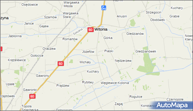 mapa Węglewice gmina Witonia, Węglewice gmina Witonia na mapie Targeo