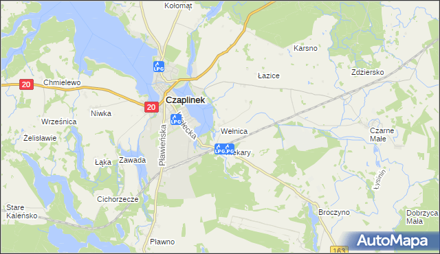 mapa Wełnica gmina Czaplinek, Wełnica gmina Czaplinek na mapie Targeo