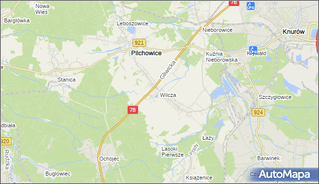 mapa Wilcza gmina Pilchowice, Wilcza gmina Pilchowice na mapie Targeo