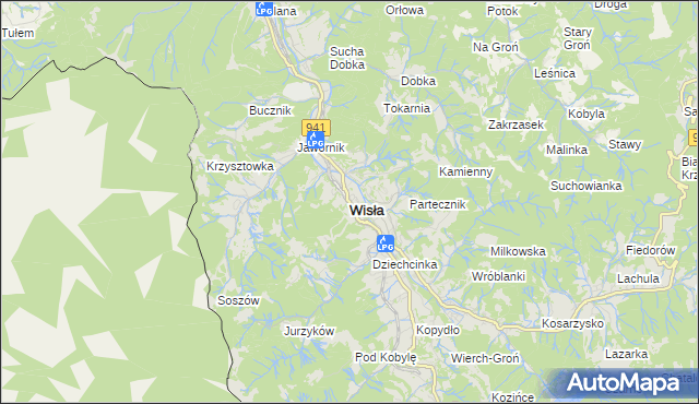 mapa Wisła, Wisła na mapie Targeo