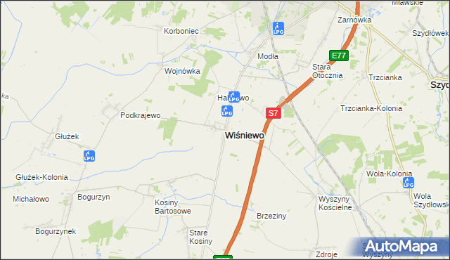 mapa Wiśniewo powiat mławski, Wiśniewo powiat mławski na mapie Targeo