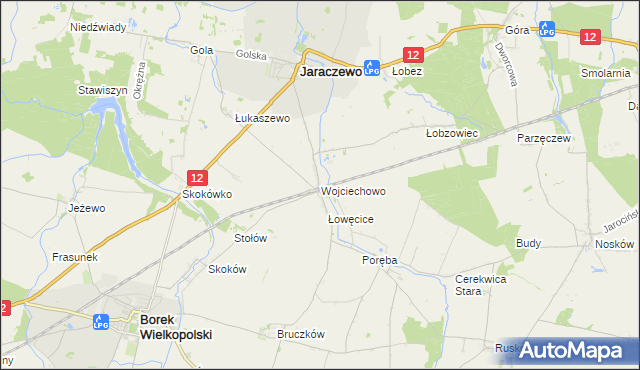 mapa Wojciechowo gmina Jaraczewo, Wojciechowo gmina Jaraczewo na mapie Targeo