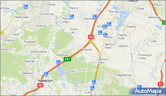 mapa Wolica gmina Nadarzyn, Wolica gmina Nadarzyn na mapie Targeo