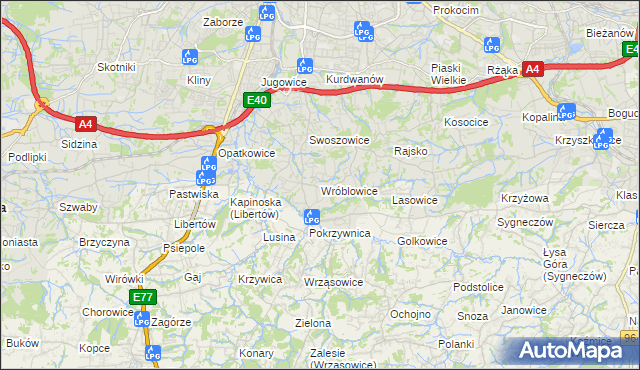 mapa Wróblowice gmina Kraków, Wróblowice gmina Kraków na mapie Targeo