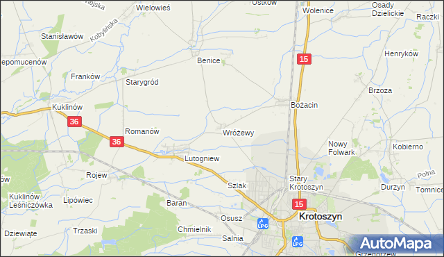 mapa Wróżewy, Wróżewy na mapie Targeo