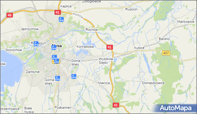 mapa Wyszków Śląski, Wyszków Śląski na mapie Targeo