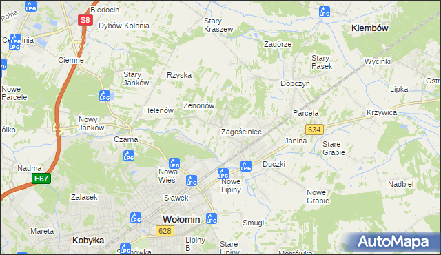 mapa Zagościniec gmina Wołomin, Zagościniec gmina Wołomin na mapie Targeo