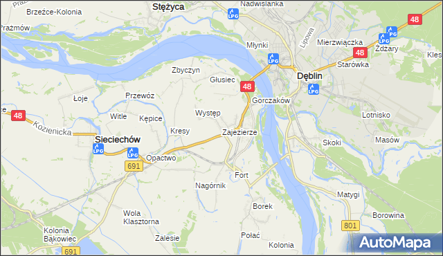 mapa Zajezierze gmina Sieciechów, Zajezierze gmina Sieciechów na mapie Targeo