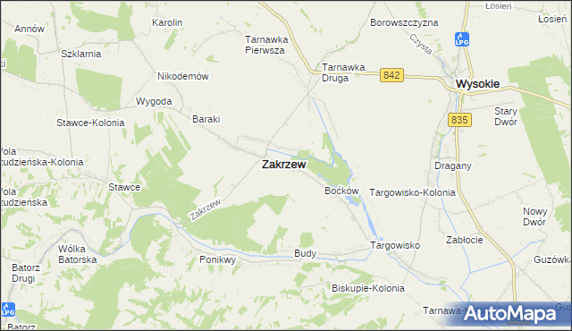 mapa Zakrzew-Kolonia gmina Zakrzew, Zakrzew-Kolonia gmina Zakrzew na mapie Targeo