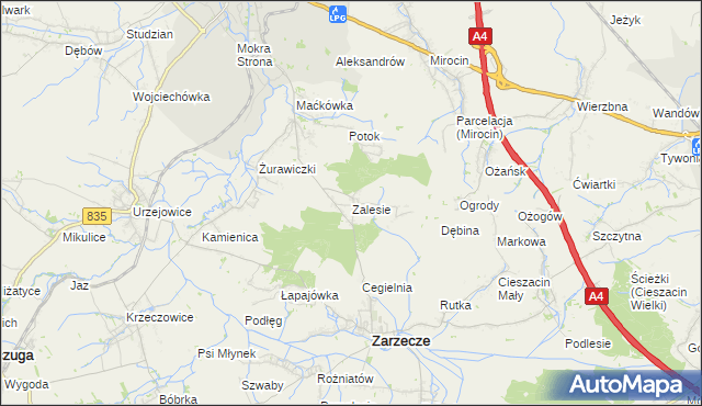 mapa Zalesie gmina Zarzecze, Zalesie gmina Zarzecze na mapie Targeo