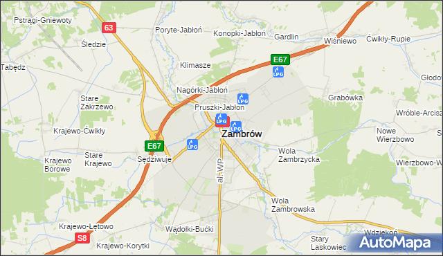 mapa Zambrów, Zambrów na mapie Targeo