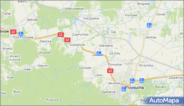 mapa Zawada gmina Przysucha, Zawada gmina Przysucha na mapie Targeo