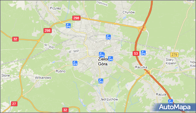 mapa Zielona Góra, Zielona Góra na mapie Targeo
