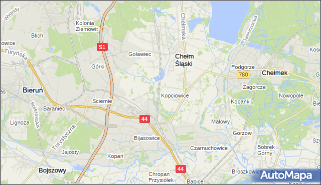 mapa Kopciowice, Kopciowice na mapie Targeo