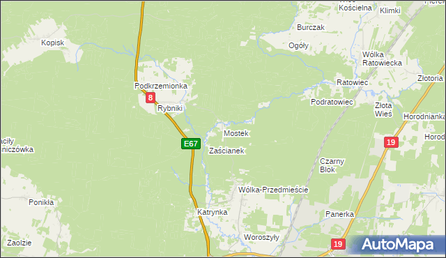 mapa Mostek gmina Wasilków, Mostek gmina Wasilków na mapie Targeo