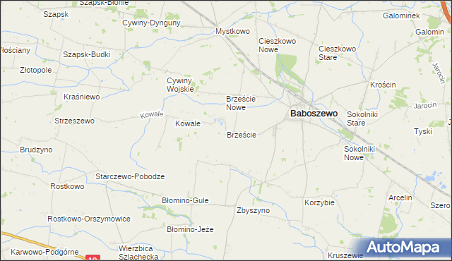 mapa Brzeście gmina Baboszewo, Brzeście gmina Baboszewo na mapie Targeo