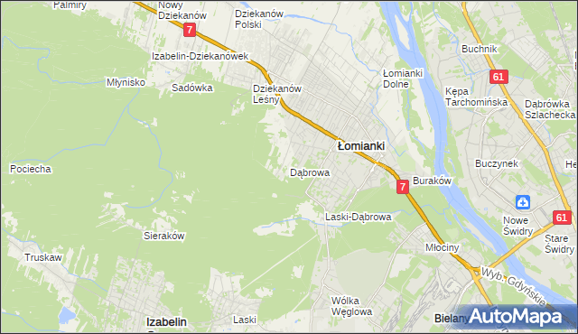 mapa Dąbrowa gmina Łomianki, Dąbrowa gmina Łomianki na mapie Targeo