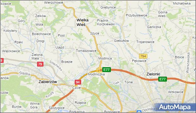 mapa Modlnica, Modlnica na mapie Targeo