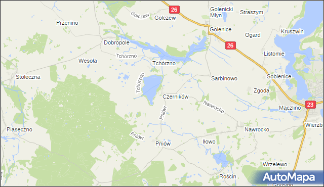 mapa Czerników gmina Myślibórz, Czerników gmina Myślibórz na mapie Targeo