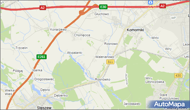 mapa Walerianowo gmina Komorniki, Walerianowo gmina Komorniki na mapie Targeo