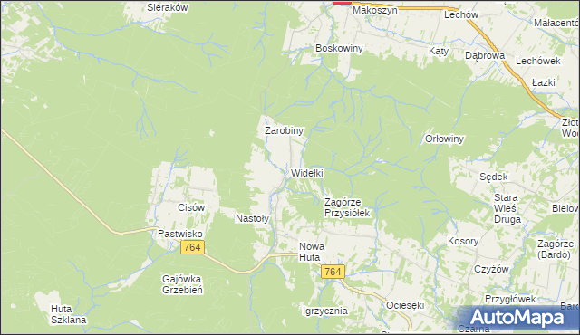 mapa Widełki gmina Daleszyce, Widełki gmina Daleszyce na mapie Targeo