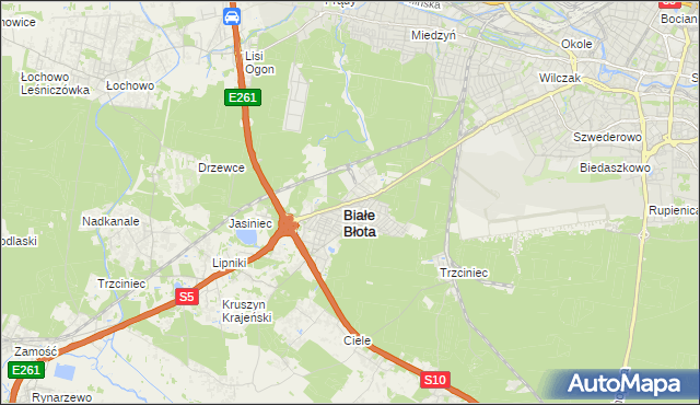 mapa Białe Błota powiat bydgoski, Białe Błota powiat bydgoski na mapie Targeo