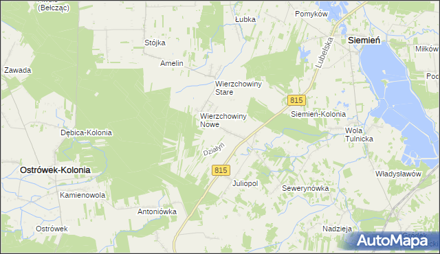 mapa Działyń gmina Siemień, Działyń gmina Siemień na mapie Targeo