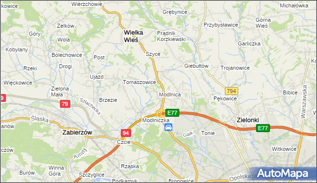 mapa Modlnica, Modlnica na mapie Targeo