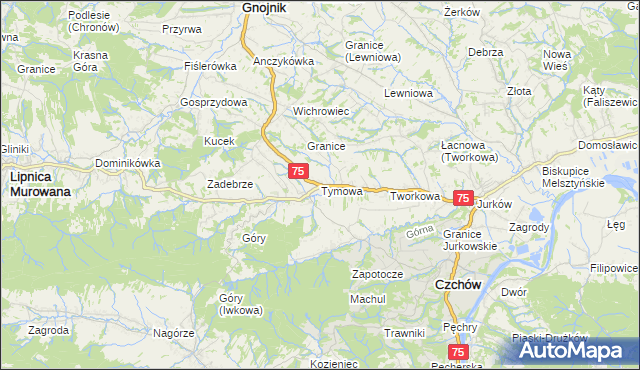 mapa Tymowa gmina Czchów, Tymowa gmina Czchów na mapie Targeo